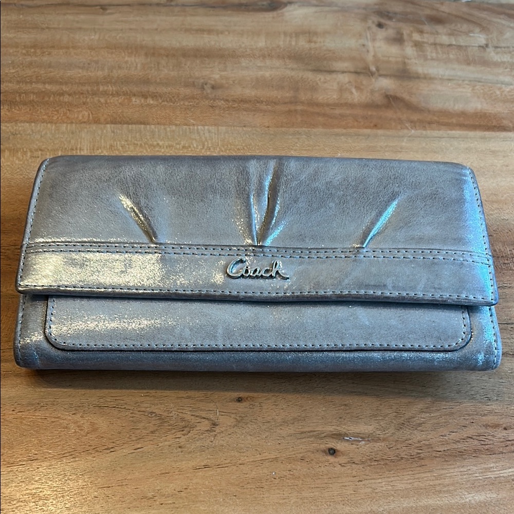 Coach Silver Leather with Lilac Accents Shimmery Envelope Women's Wallet
